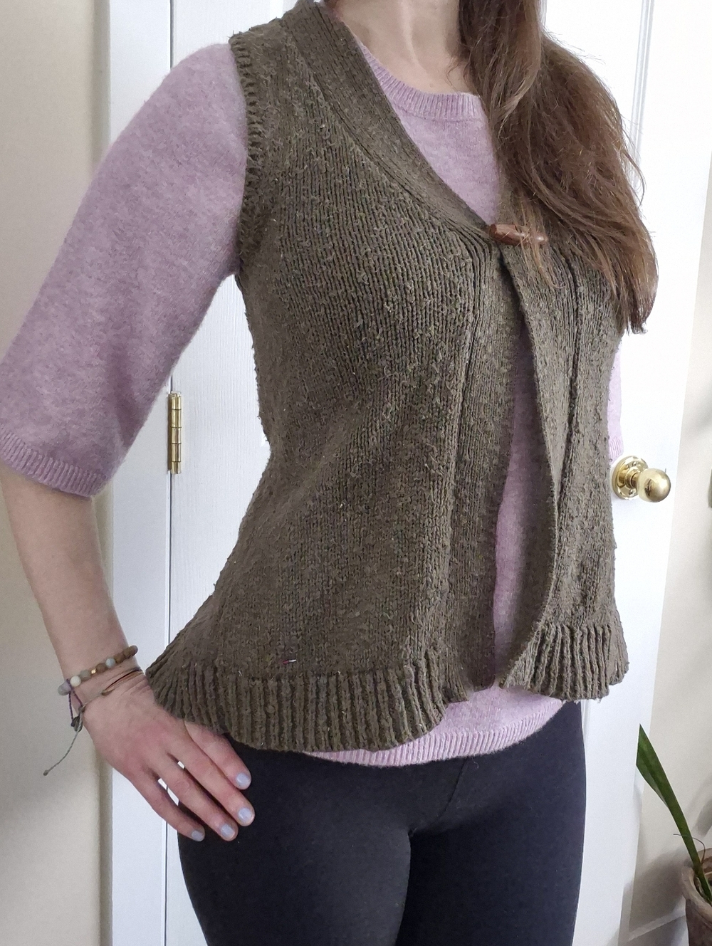 Tommy Hilfiger Cotton Bohemian Style Olive Knit Vest with Toggle Closure